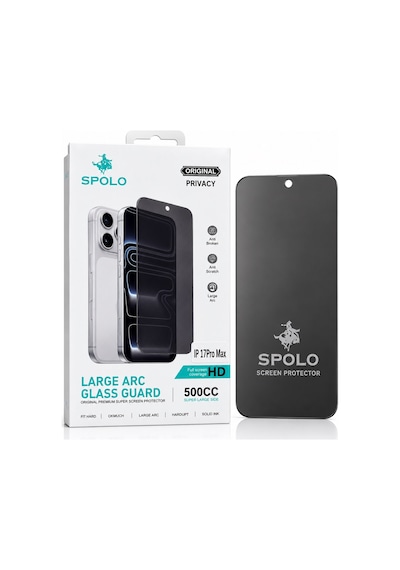 Spolo İphone 17 Hayalet Ekran Koruyucu 500cc Full Hd Large Arc Gizlilik Camı Darbe Ve Çizilme Koruyucu