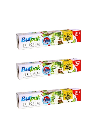 Burpak Sarı Şeffaf Mutfak Rulo Streç Film Folyo 9 Mikron 3'lü 45 CM x 166 M