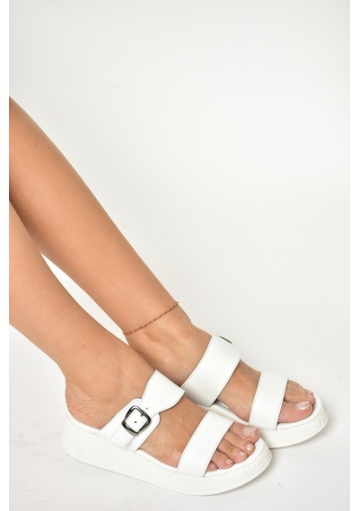 Fox Shoes U555050403 Beyaz Hakiki Deri Kadın Terlik Beyaz-hakiki Deri Beyaz