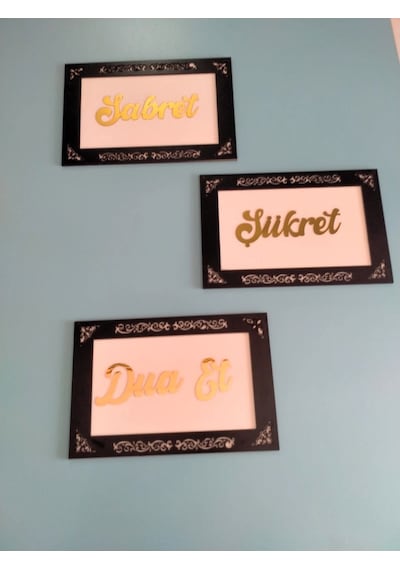 Sabret Şükret Dua Et 3lü Set Duvar Süsü Gold Ve Gümüş Seçenek Va