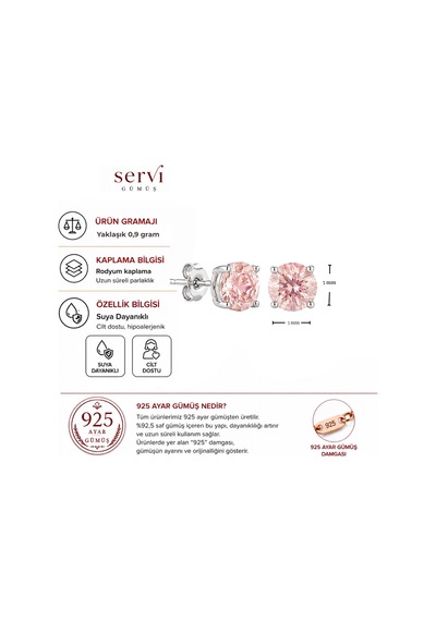 Servi 925 Ayar Gümüş Rosalie 5 Mm Tektaş Küpe-316