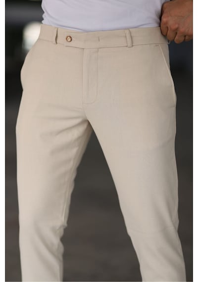 Bürke Erkek Krem Renk Kaliteli Esnek Likralı Bilek Boy Kumaş Pantolon (100-130 kg battal beden 40-42-44)