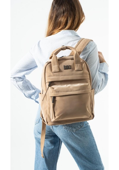 Baginn Kadın Sırt Çantası Nubuk-süet Dokulu Vegan Deri 37 27 Cm İster Elde İster Sırtta Fonksiyonel 19b Vizon