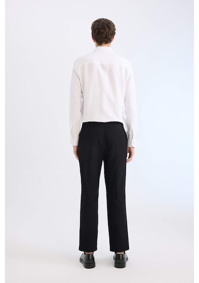 DeFacto %100 Pamuk Yazlık Jogger Pantolon Regular Fit Normal Kesim Keten Görünümlü Düz Paça Cepli B4138AX25SPBK81