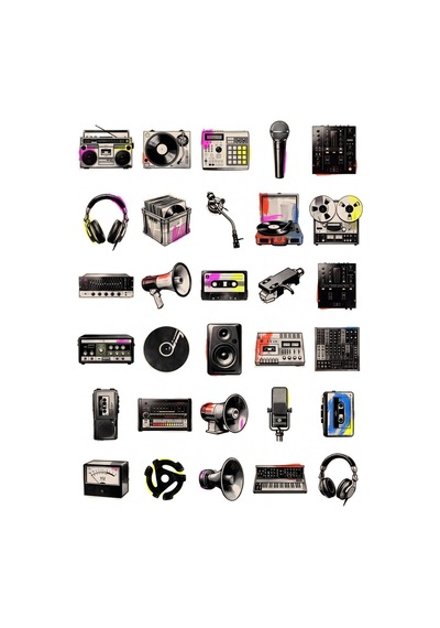 30 Adet Retro Dj Ve Beat Müzik Sticker Seti - Laptop, Defter, Telefon Çok Renkli