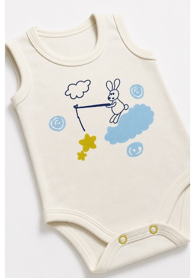 Babyhola 3'lü Bebek Çıtçıtlı Atlet Badi Bö Sevimli Hayalet Desenli 3681 Mavi