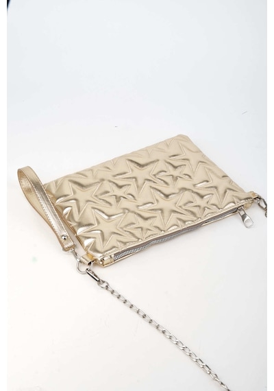 Vivaq Kadın Sarı Yıldız Nakışlı Rugan Deri Bilek Ve Zincir Askılı Portföy El Ve Clutch Çanta