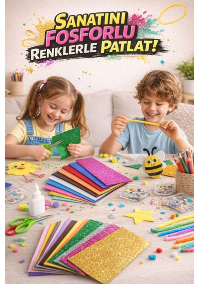 Yaratıcı Hobi Seti A4 Simli Eva, Eva, Keçe, Elişi Kağıdı, Şönil Okul & Etkinlik Seti