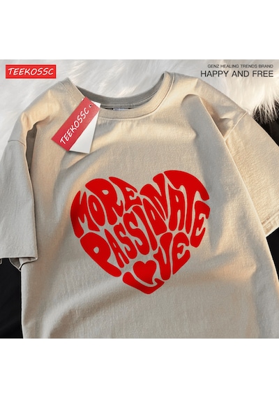 Startmore Y2k Vintage Tişört Tee Daha Tutkulu Aşk Baskı Haki
