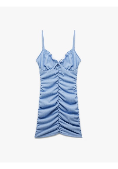 Koton İp Askılı Drapeli Fiyonk Detaylı Slim Fit Bodycon Mini Elbise Mavi 5sal80040ık Mavi