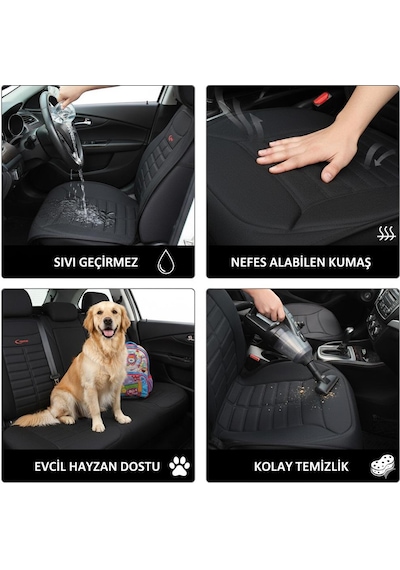 Space Tüm Araçlarla Uyumlu Premium Koltuk Minderi Ön Ve Arka Koltuklar İçin 5'li Siya Renk