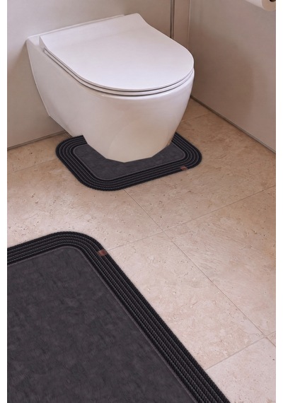 Banyo Paspası Takımı 70x110+50x70 Cm Düz Antrasit Gri & Siyah
