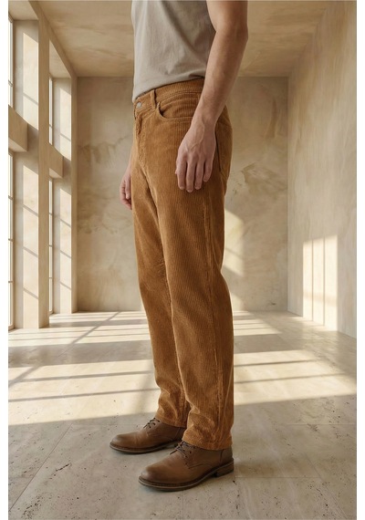 Little Cup Jeans Co Erkek Baggy Fit Rahat Kalıp Camel Kadife Pantolon