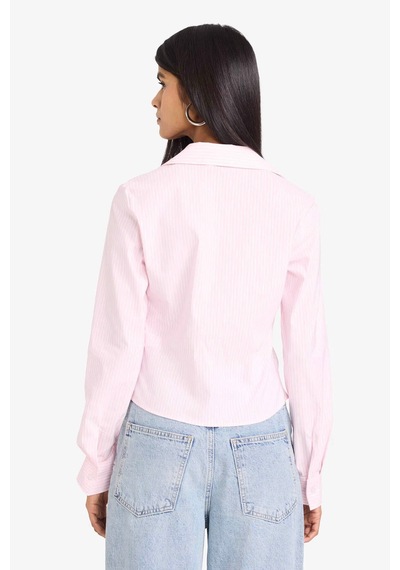 Defacto Fitted Çizgili Bengalin Gömlek D4013AX26SP Pembe