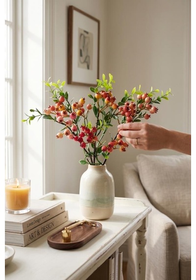 Yapay Çiçek Nar Kokina Dalı 38cm Red Berry Kırmızı