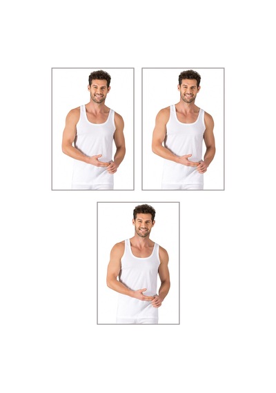 Özkan Underwear Özkan 11407 3'lü Paket Erkek %100 Pamuklu Süprem Esnek Rahat Kalın Askılı Örme Atlet Beyaz