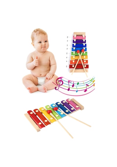Ksilofon Bebek Ahşap Müzik Aleti 8 Nota 8 Ton 8 Tuşlu Oyuncak Sel