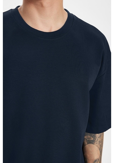 Tudors Unisex Oversize Geniş Kesim Pamuk Yumuşak Dokulu Basic Bisiklet Yaka Lacivert Tişört-30844 2XL