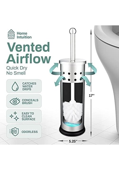 Krom Paslanmaz Çelik Modern Tuvalet Fırçası Ve Tutucu Seti 2'li Paket - Modern Klozet Fırçası Tutacağı - Temi Çok Renkli