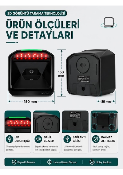 Netum Syble Xb-8807 2d 1d Qr Masaüstü Barkod Okuyucu Usb Kablolu Giriş
