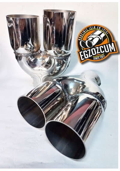 Çift Yönlü 76 Mm. Full Paslanmaz Krom Çiftli Takım 2 Adet Sağ/sol Egzoz Ucu Eksoz Başlığı Krom