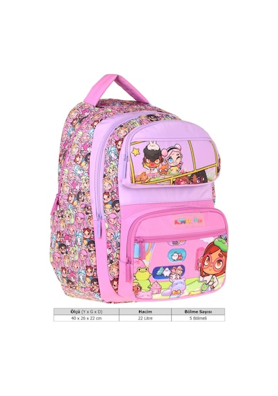 Kaukko Kids Beş Bölmeli Kız Çocuk Nagy Baskılı Pembe İlkokul Okul Sırt Çantası - L5333