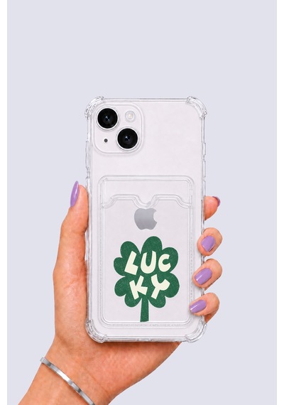 Apple iPhone Uyumlu 14 Kartlıklı Lucky Yonca Desenli Kılıf
