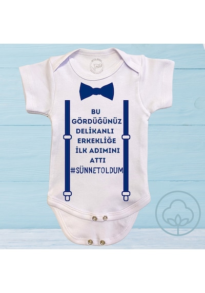 Harmandar Sünnet Oldum Erkekliğe İlk Adım Baskılı Çıtçıtlı %100 Organik Pamuk Bebek Body Zıbın Beyaz