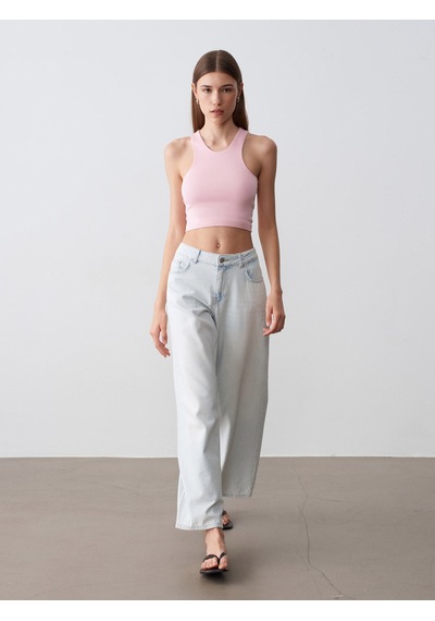 Dilvin 32941 Halter Yaka Crop Top-toz Pembe