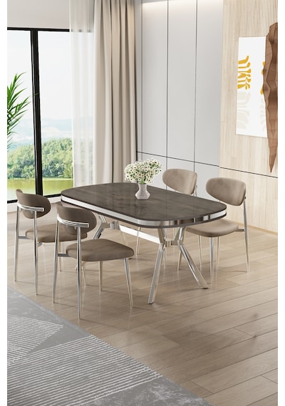 Canisa Olya Serisi 90x168 Mdf Sabit Lak Panel Antrasit İroni Masa Takımı Krom Ayaklı 4 Cappucino Sandalye Masa Antrasit İroni Cappucino Sandalye Canisa Olya Serisi 90x168 Mdf Sabit Lak Panel Antrasit İroni Masa Takımı Krom Ayaklı 4 Cappucino Sandalye Masa Antrasit İroni Cappucino Sandalye