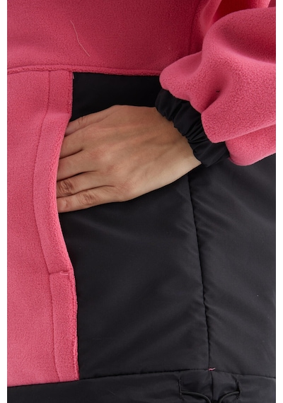 Tommy Life Şeker Pembe Yarım Fermuar Etek Ucu Büzgülü Dik Yaka Oversize Kadın Polar Sweatshirt - 97236 Şeker Pembe