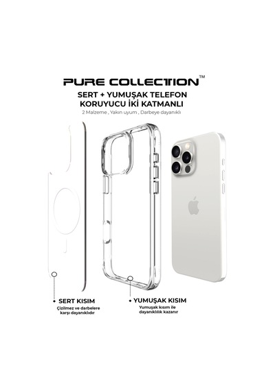 Bix Apple Uyumlu iPhone 16 Pro Max Magsafe Transparan Şeffaf Kılıf Güçlü Manyetik Üstün Darbe Koruması Şeffaf