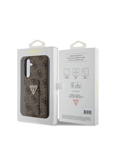 Galaxy S24 Plus Uyumlu Kılıf Guess Lisanslı 4g Desenli Üçgen Logolu Standlı Deri Kapak Siyah