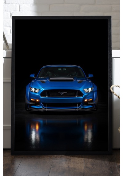 Ford Mustang Shelby Super Snake Siyah Ahşap Çerçeveli Poster, Dekoratif Araba Duvar Tablosu