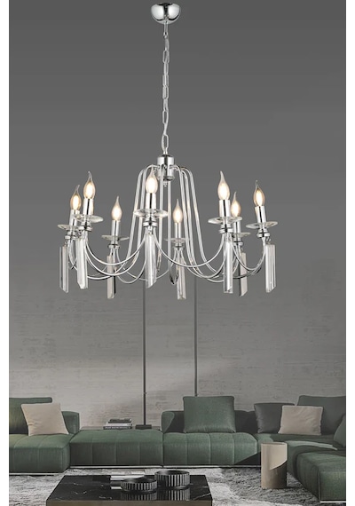 Kontes 8'li Klasik Salon Oturma Odası Avize 5889-n12-7z-cs Krom