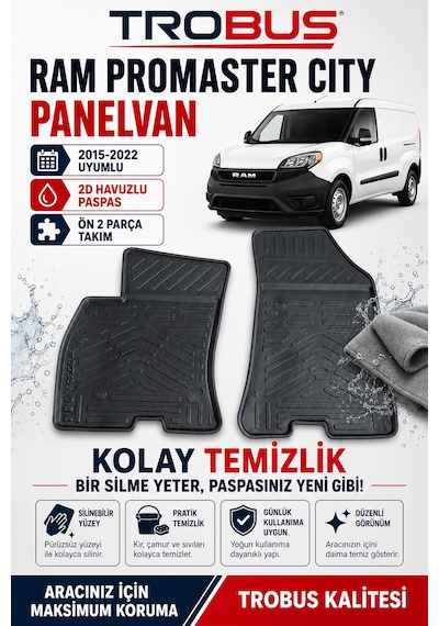Trobus Ram Promaster City Panelvan 2015-2022 2d Havuzlu Paspas 2 Parça