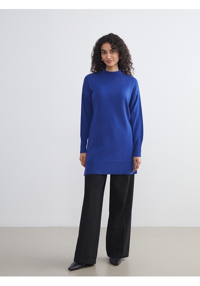 Lcw Modest Mavi Dik Yaka Kadın Triko Tunik