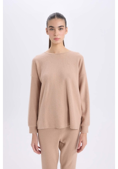 DeFacto Pijama Takımı Regular Fit Basic Düz Uzun Kollu Üst Geniş Bol Paça Alt-Fall in Love D2259AX24WNBG400