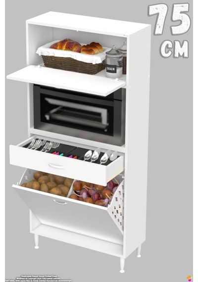 Vio 75 Cm Fırın Dolabı Sepetli Çekmeceli 1 Kapak Mini Midi Mutfak Dolabı Beyaz
