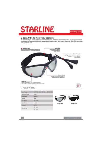 Çok Amaçlı Koruyucu GözlüK G-037A-C Serisi Starline X 5 Adet