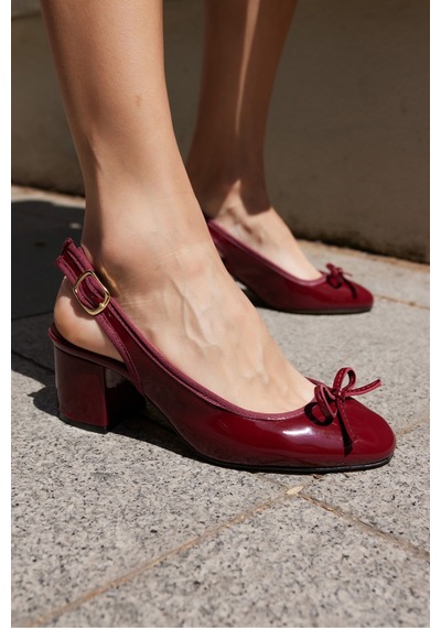 Dorado Kadın Nude Cilt Slingback Kalin Topuklu Ayakkabi Bordo