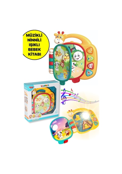 Müzikli Ninnili Işıklı Zürafa Modelli İnteraktif Eğitici Bebek Elektronik Kitabı - 1 - 3 Yaş