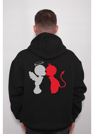 Angel Devil Love Şeytan Melek Aşkı İyilik Kötülük Sweatshirt Unisex Kapüşonlu Hoodie 001