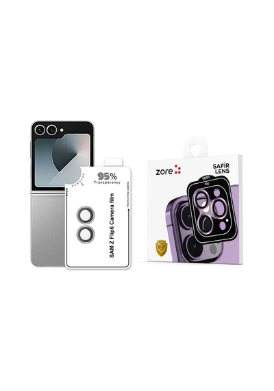 Samsung Uyumlu Galaxy Z Flip 6 Zore Cl-11 Safir Parmak İzi Bırakmayan Anti-reflective Kamera Lens Koruyucu Gümüş