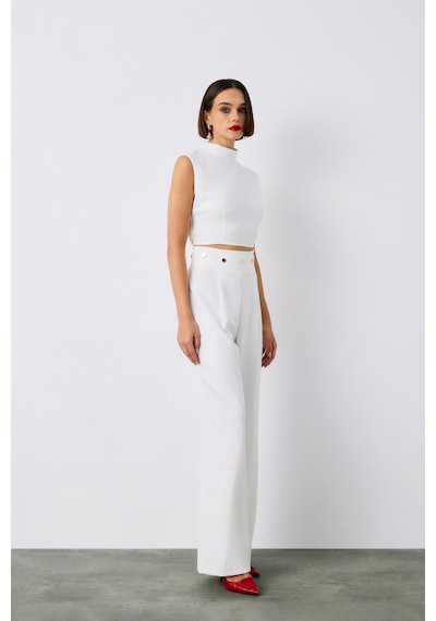 Sateen Bel Aksesuarlı Pantolon - Ekru-135212 Ekru