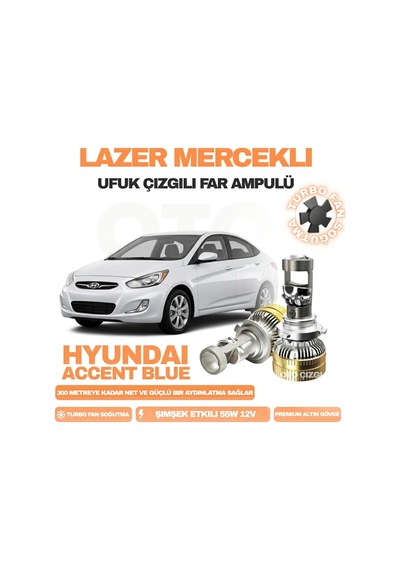 Hyundai Accent Blue 2011 - 2018 Kısa Far Uyumlu Mercek Led Ufuk Çizgili Far Ampulü Led Şimşek Etkili