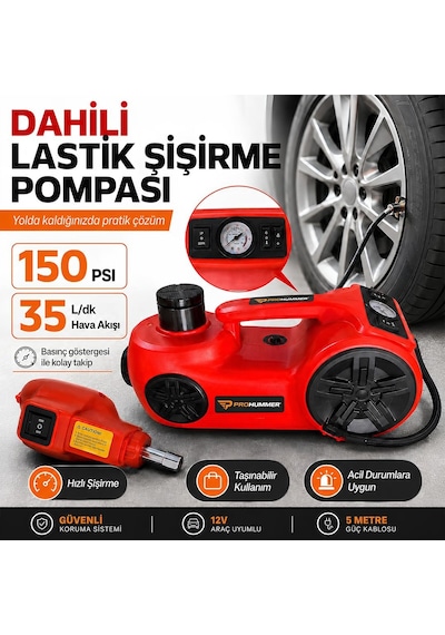 Prohummer Phm314 Elektrikli Kriko Seti - 5 Ton Hidrolik Kriko + Hava Pompası + Bijon Anahtarı + Led Fener
