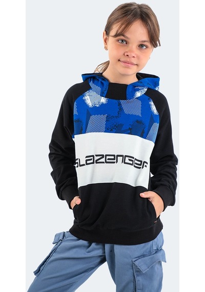 Slazenger DRAGICA IN Çocuk Kapüşonlu Cepli Siyah Sweatshirt