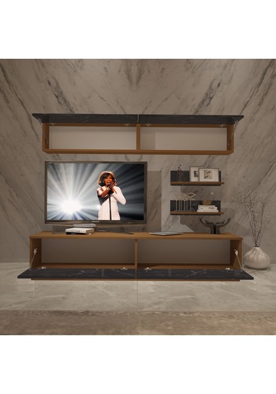 Decoraktiv Eko 5b Mdf Std Tv Ünitesi Tv Sehpası Ceviz - Siyah Mermer