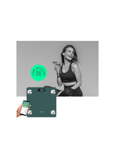 Polosmart Psc84 Pilli Bluetooth Vücut Analizli Yağ Kas Su Ölçer Hassas Akıllı Tartı Baskül Yeşil